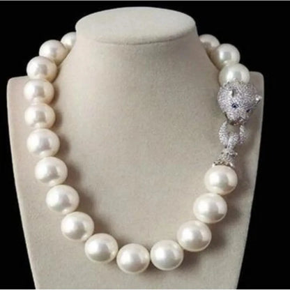 Hand-Knotted Natural White Shell Pearl Sweater Chain Necklace.