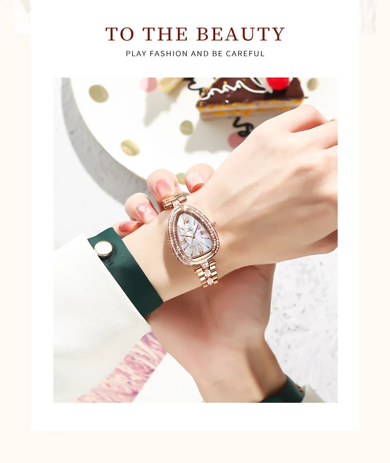 OUPINKE New Quartz Watch for Women Design Elegant Rose Gold Watchstrap Ladies Waterproof Wristwrist Watches reloj mujer