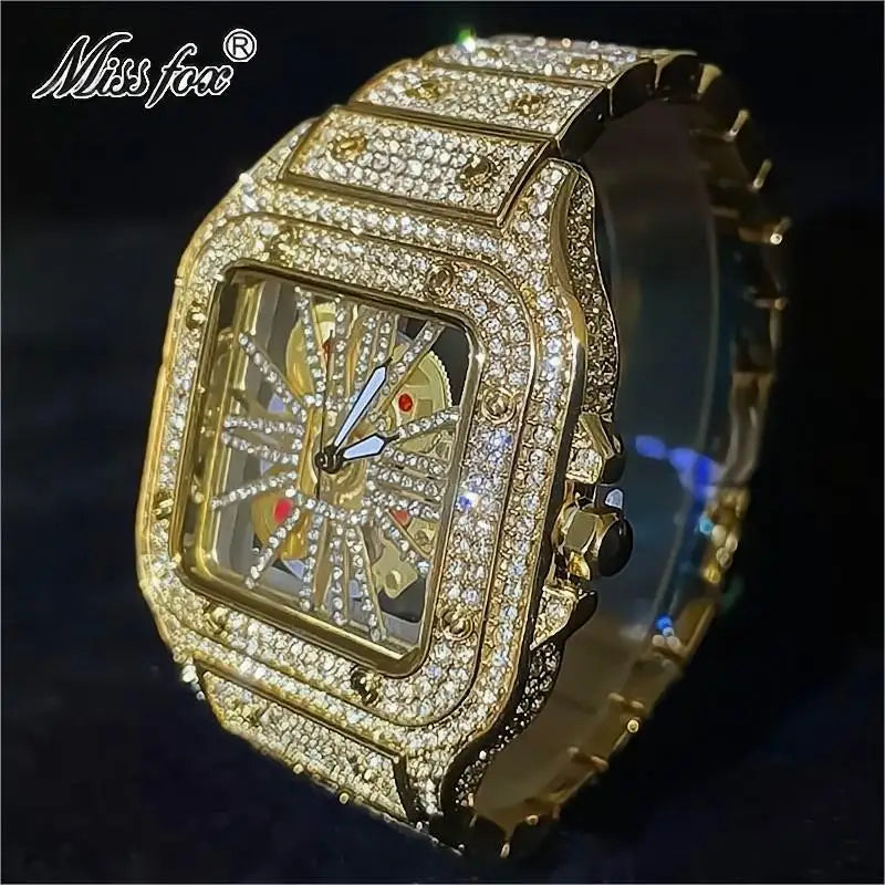 Fashion Brands MISSFOX Luxury Mens Gold Watch.