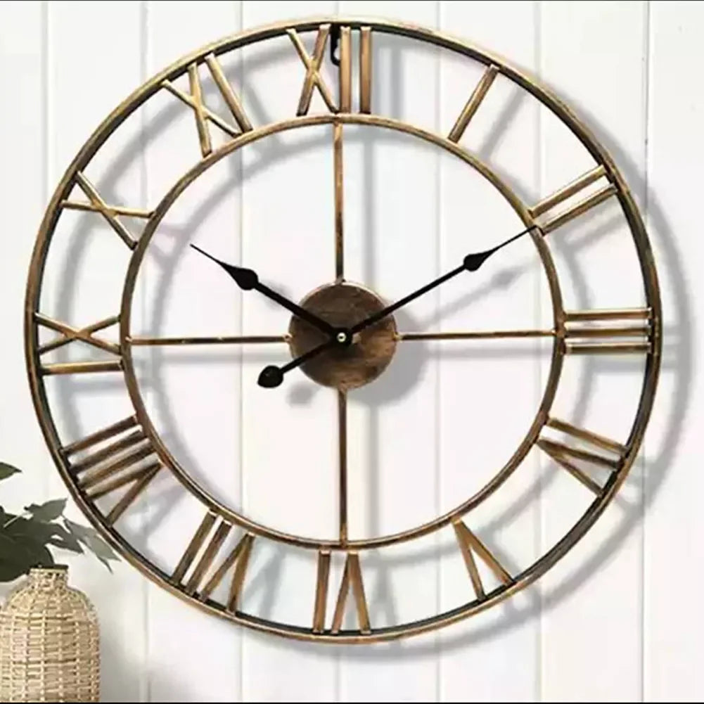 Modern 3D Large Wall Clocks Roman Numerals Retro Round Metal Iron Accurate Silent Nordic Hanging Ornament Living Room Decoration