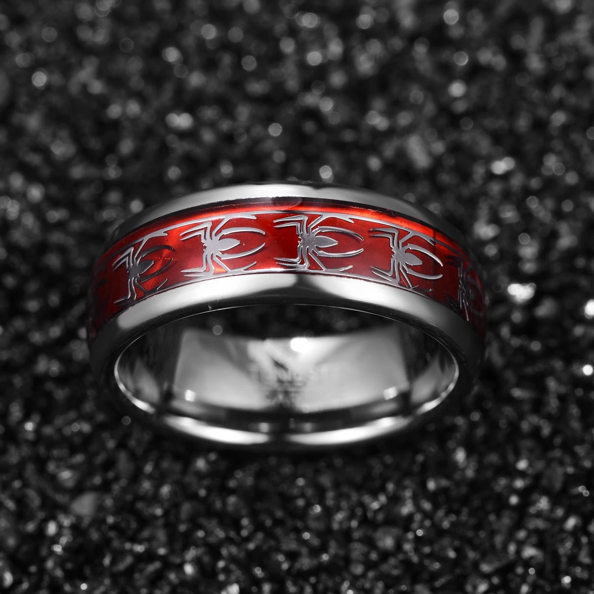 Wide Red Spider Tungsten Steel Men's Ring.