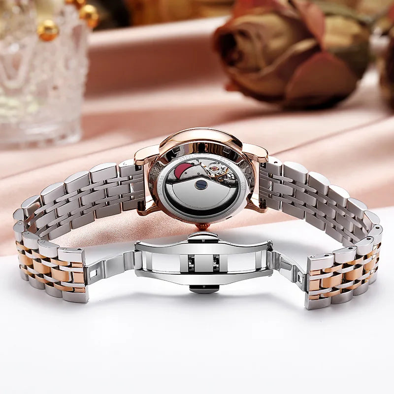 Fashion Brand Women Automatic Mechanical Watches Diamond Wristwatch Ladies Moon Plate Business Dress Waterproof Luminous Clock