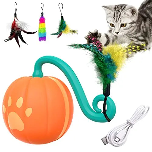 ATUBAN Cat Toy Smart Robotic,Cat Toys for Indoor Cat, Automatic Moving Ball with Feather Kitten Toys in Pack.USB Rechargeable