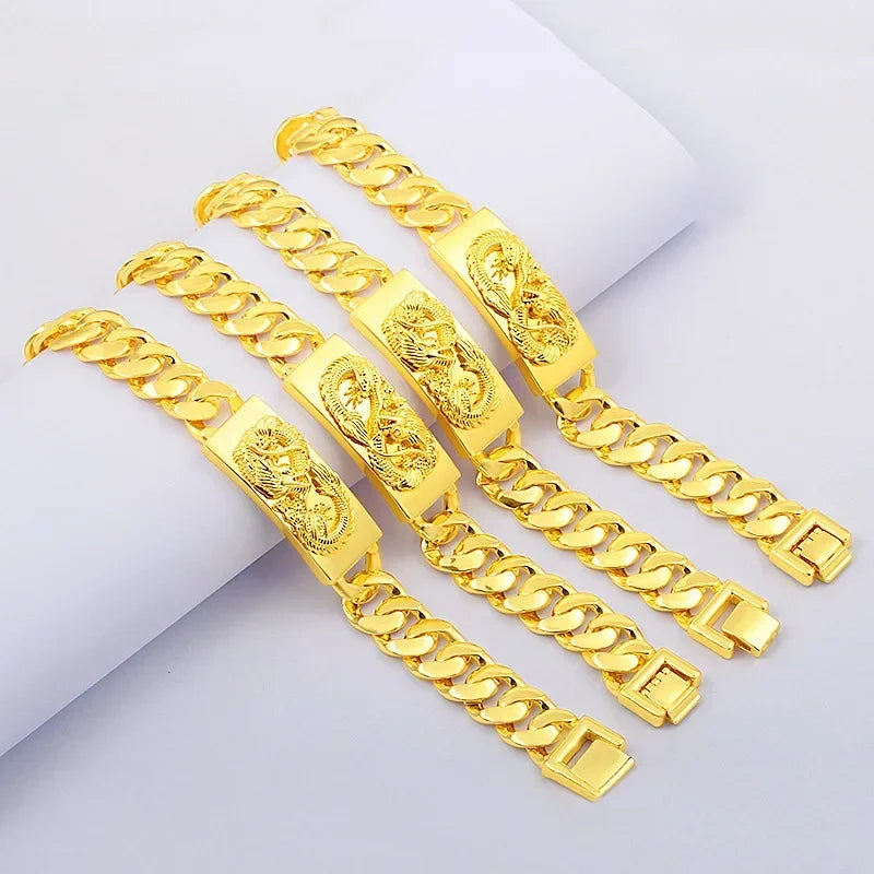 Luxury Pure Gold Color Dragon Bracelets Jewelry