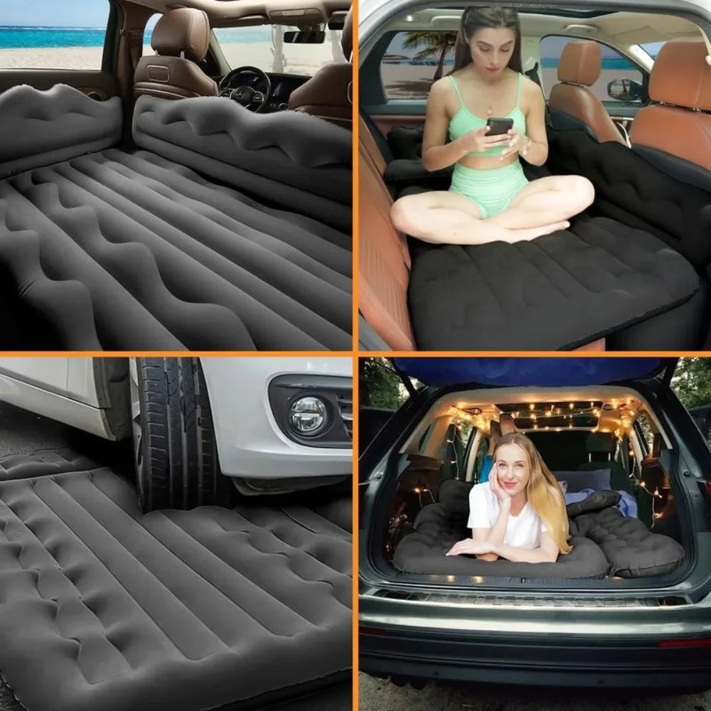 Inflatable Air Mattress with Sides for Car - Back Seat Sleeping Pad - Portable Travel Camping Mattress - Black