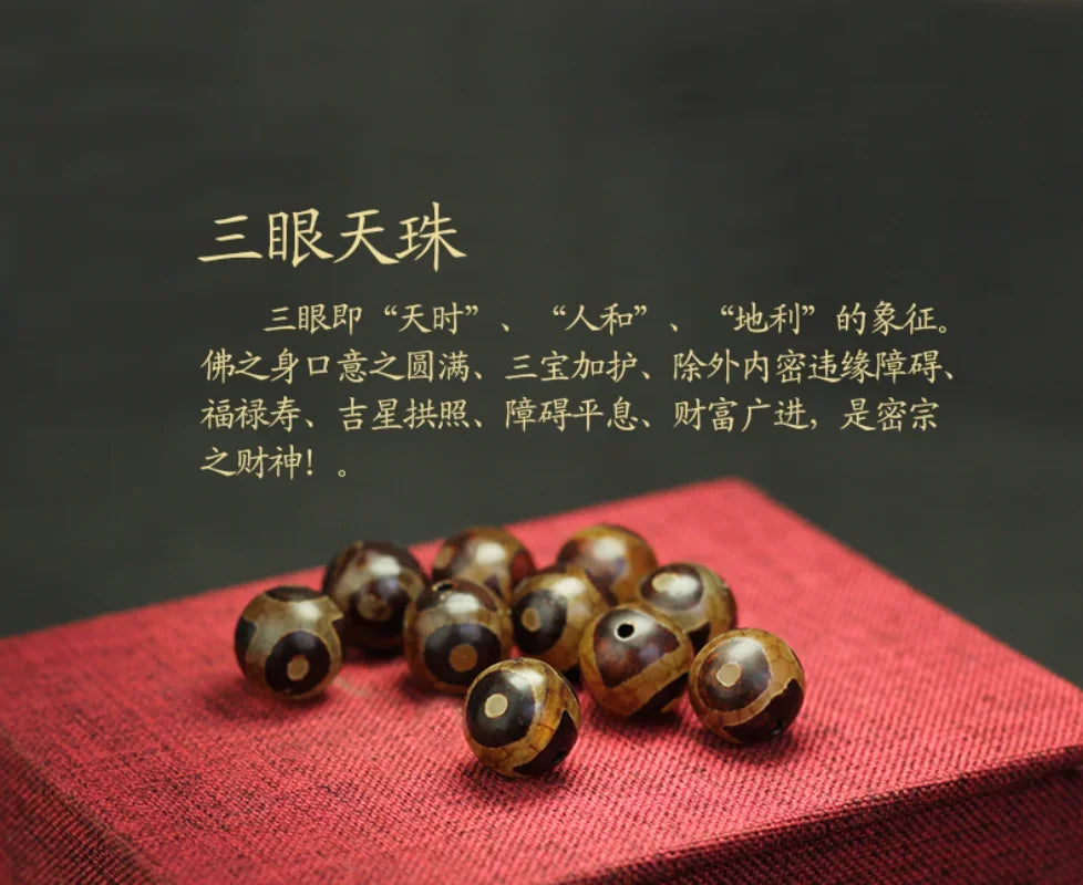 Healing Stone Natural Tibetan Dzi Agates Bracelet for Women Men Grey Green Agat Charm Ruyi Dragon Three Eye Dzi Beads Bracelet