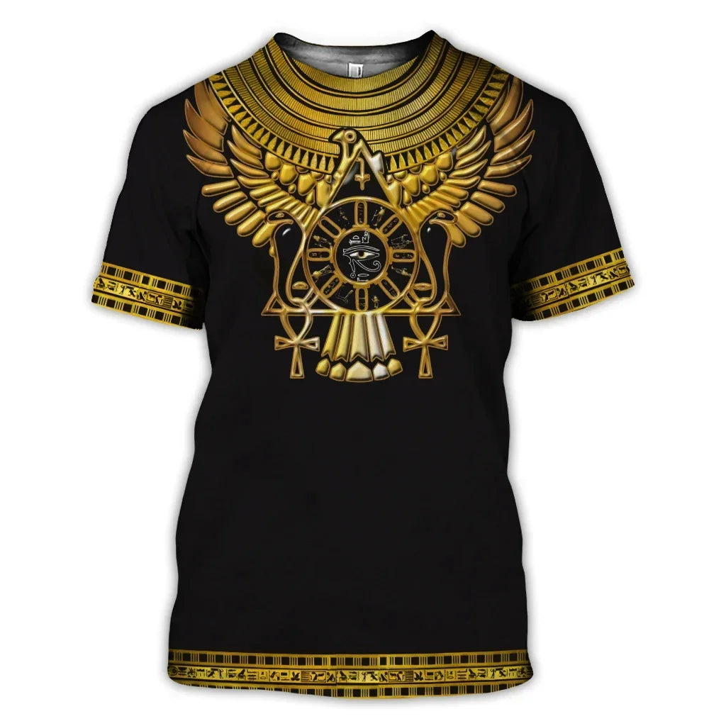 Fashionable Egyptian Wind Pictures For Men's T-Shirts Trend Digital Printing Casual Round Neck Short Sleeved Tops