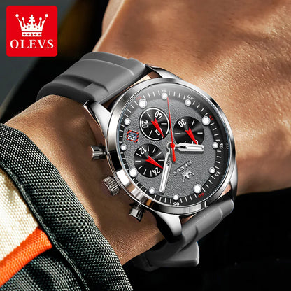 OLEVS Luxury Watch Men Silicone Strap Waterproof Luminous Chronograph