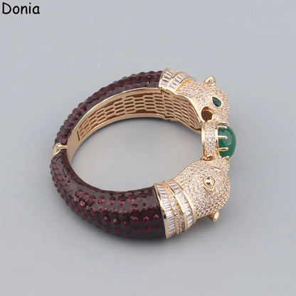 Donia Jewelry European and American fashion double-headed leopard titanium steel micro-inlaid zircon animal luxury bracelet