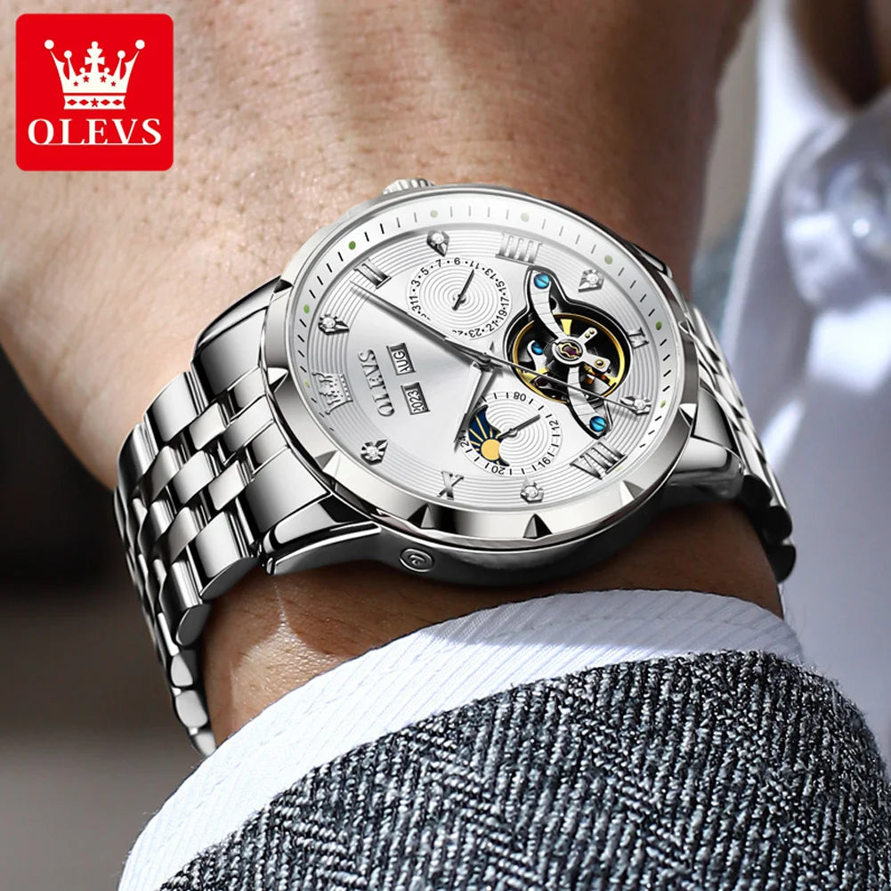 OLEVS 6691 Men's Watch Luxury Business Multi functional Flywheel Lunar Waterproof .