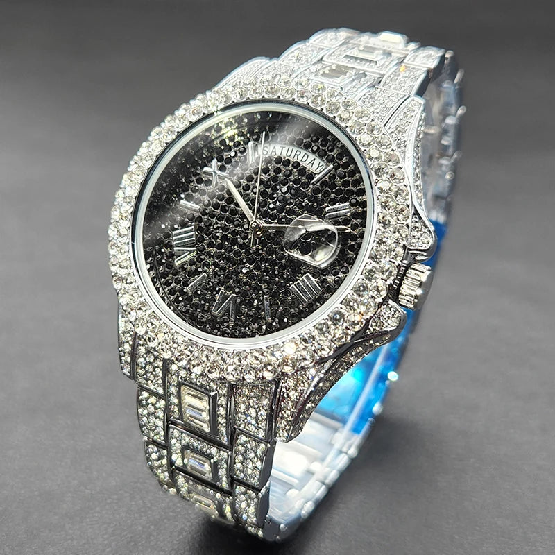 MISSFOX Diamond Mens Watches Luxury Silver.