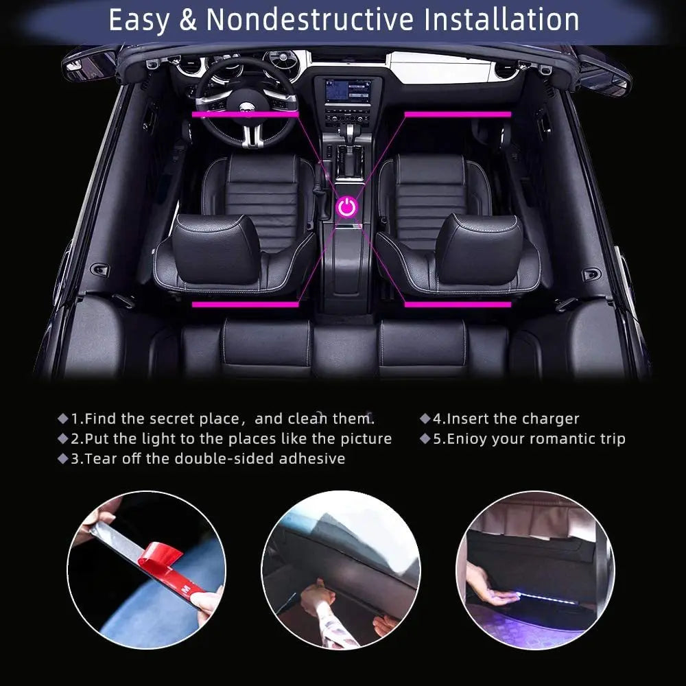 Neon LED Car Interior Ambient Foot Strip Light Kit.