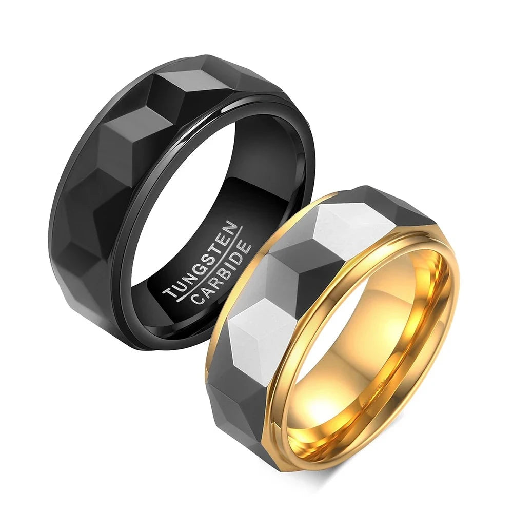 Men Statement Tungsten Rings Black Gold Color High Quality Fashion Male Jewelry Christmas Gift Size 7 8 9 10 11 12