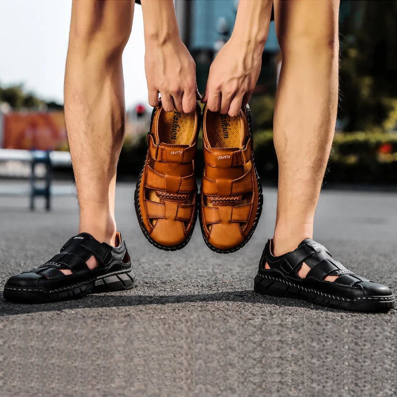 Genuine Leather Men Sandals Summer Breathable Men Beach sandalias Man Fashion slippers Comfortable Men's Outdoor Casual Sneakers