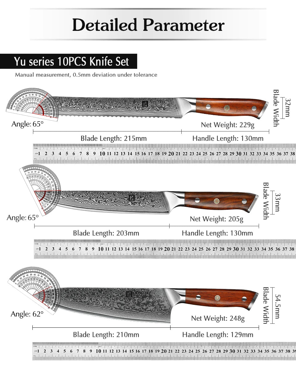 XINZUO 1-10 PCS Kitchen Knife 67 Layers Damascus Steel Chef Slicing Utility Paring Knife Steel Rosewood Handle Razor Sharp