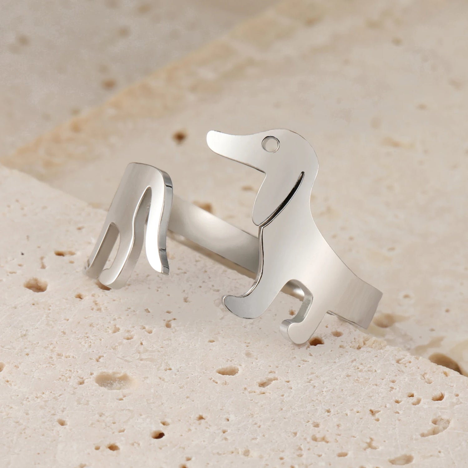 Cute Dog Adjustable Stainless Steel Ring