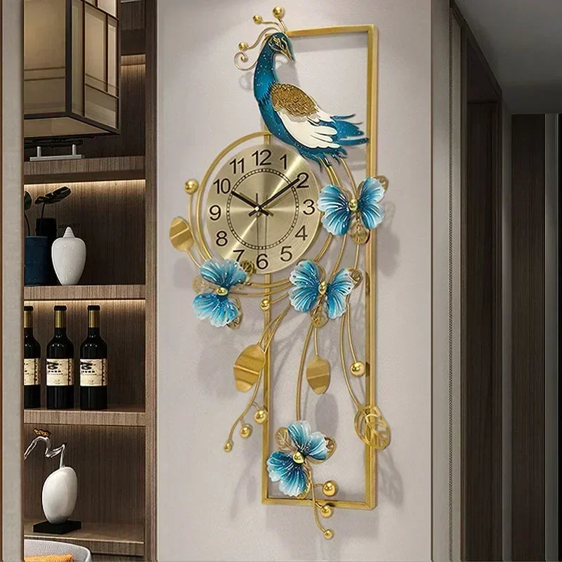 Peacock Wall Clock Modern Design Luxury Wall Clocks Large Living Room Decoration Digital Silent Watch Metal Home Decor Pfau Deko