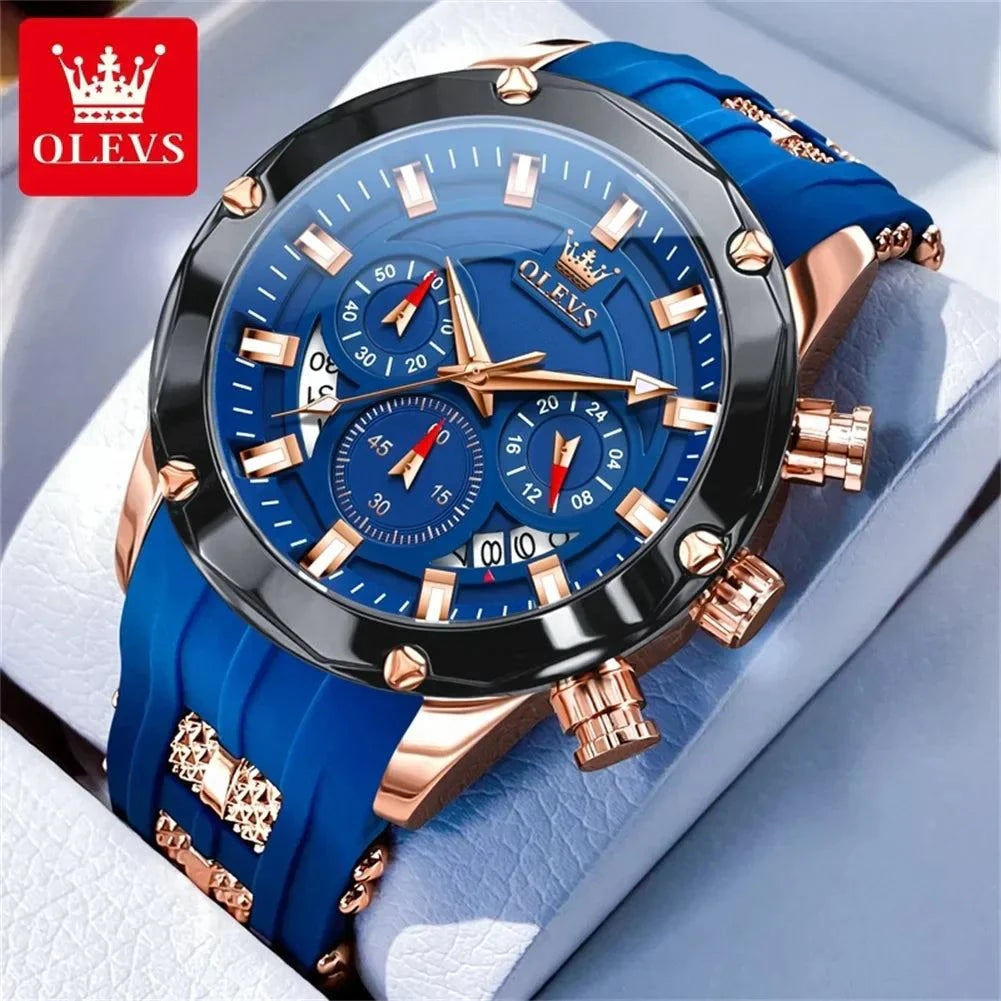 OLEVS 9991 Fashion Sport Quartz Watch For Men 45mm Big Dial Chronograph Date Hand Clock Waterproof Original Man Watches 2024