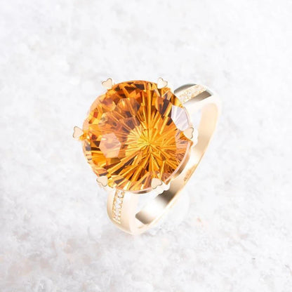 Designer Original Silver Set with Diamonds Romantic Round Citrine Ladies Ring Exquisite Luxury Engagement Wedding Jewelry