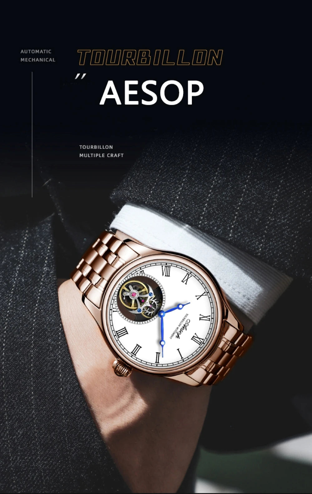 Aesop Real Flying Tourbillon Movement Mechanical Watches Luxury Watch for Men Skeleton Tourbillon Watch Sapphire Official Store