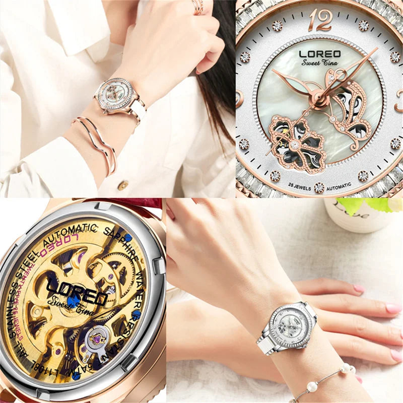 LOREO Shell Dial Women Watches Automatic Mechanica.