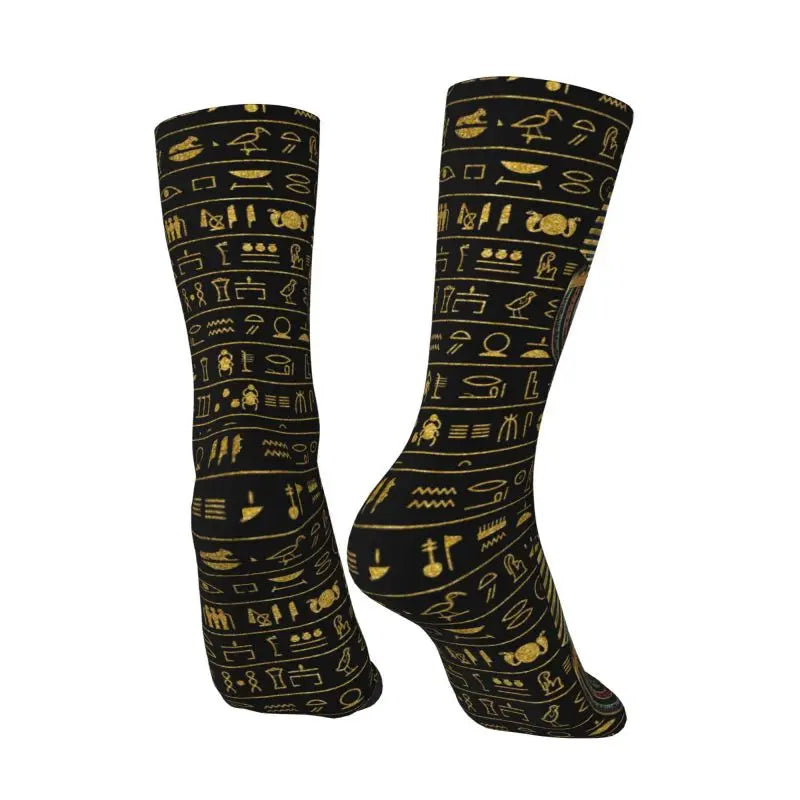 Harajuku Ancient Gold Pharaoh Egypt King Tut Socks Men Women Warm 3D Printed Egyptian Hieroglyphs Sports Football Socks**