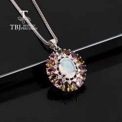 Multi-colored Natural Opal Tourmaline Gemstone Pendant Necklace for women S925 silver light luxury gorgeous fine jewelry