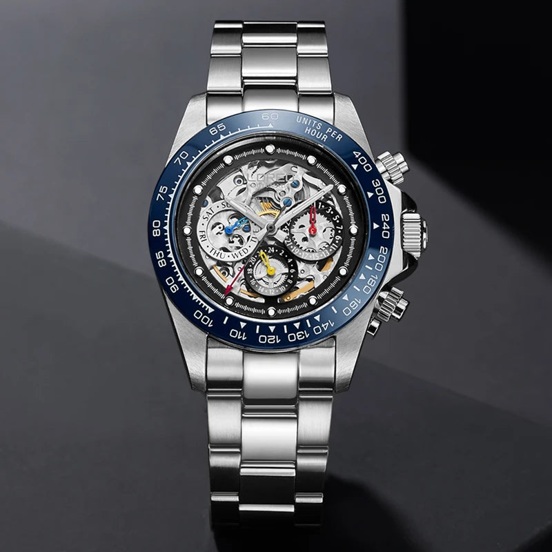 LOREO Top Luxury Brand Multifunction Skeleton Men's Watch.