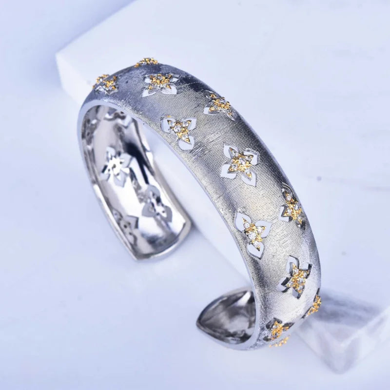 Donia Jewelry Fashion Four-Leaf Flower Steel Micro-Inlaid AAA Zircon Luxury Drawing Open Bracelet