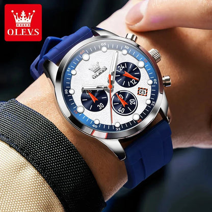 OLEVS 5602 New Sport Chronograph Quartz Watch For Men Waterproof Silicone Strap Man Watches Top Brand Fashion Hand Clock 2024