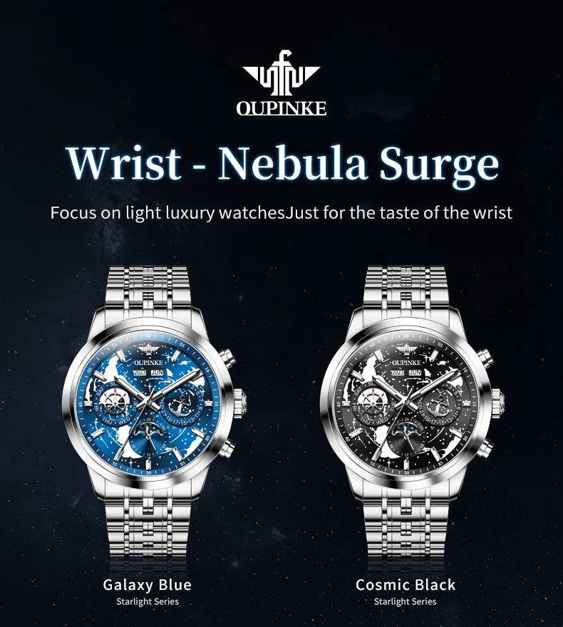 OUPINKE 3256 Top Luxury Men Watch Nebula Surge Dial Men Waterproof Night Light Calendar Week Original Automatic Mechanical Watch