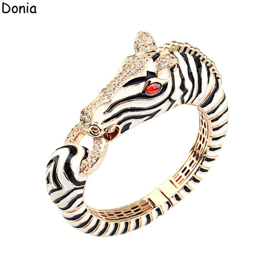 Donia Jewelry European and American fashion zebra titanium steel micro-set zircon animal luxury bracelet