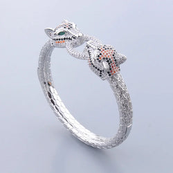 Donia Jewelry New Fashion Green-Eyed Double-Headed Leopard Titanium Micro-Inlaid AAA Zircon Luxury Retro Bracelet