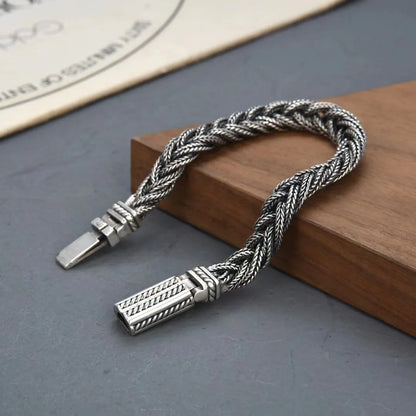 BOCAI Real S925 Silver Jewelry Retro Heavy Industry Pure Handmade Woven Twist Bracelet for Men and Women Trendy Gifts