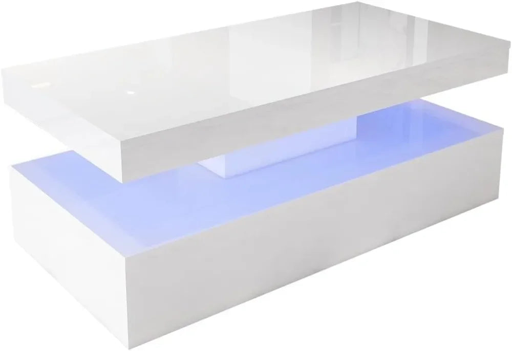 LED Coffee Table - White Modern High Gloss Coffee Table with RGB Light