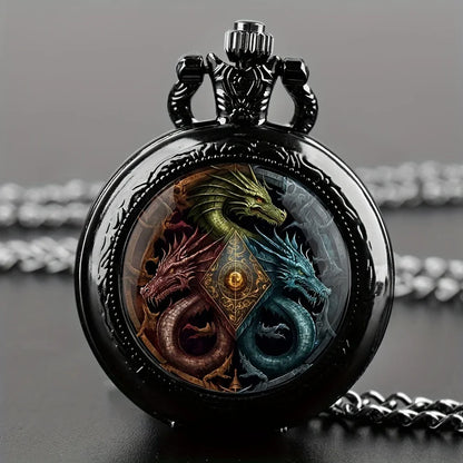 1pc Retro Dragon Quartz Pocket Watch.