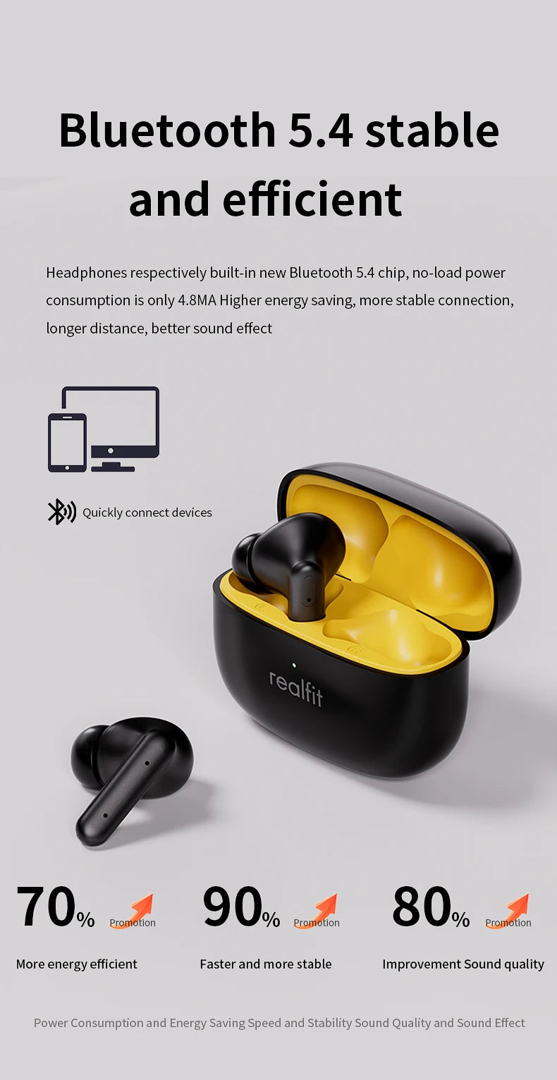 Realfit F3 ANC Active Noice Cancellation Bluetooth Earphones ENC Call HIFI Stereo Superb Bass Wireless Earbuds Sport Gaming