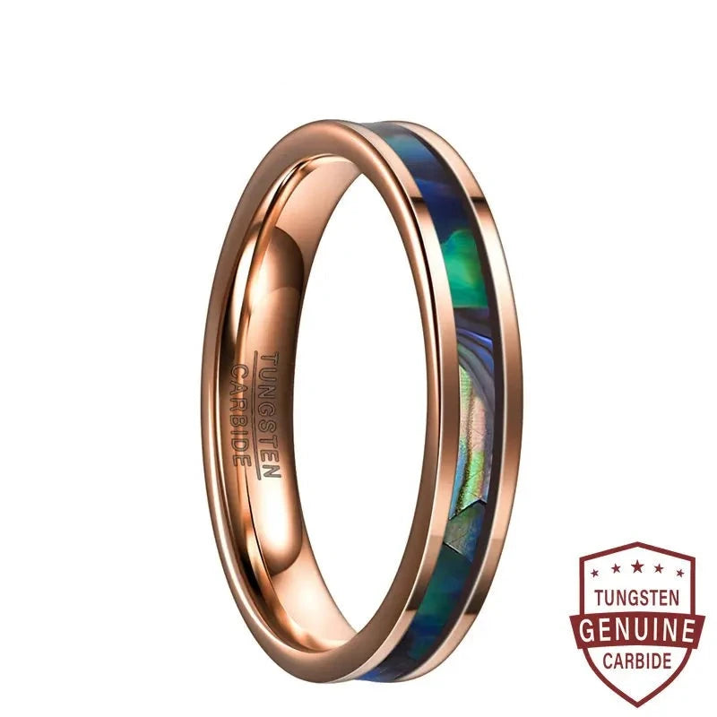 Rose Gold Color Inlaid Abalone Shell Tungsten Carbide Ring Classic Men&