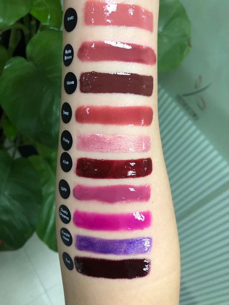 Swatches of multi-color matte lipstick shades on arm, showcasing best selling 24-hour long-lasting lipgloss options.