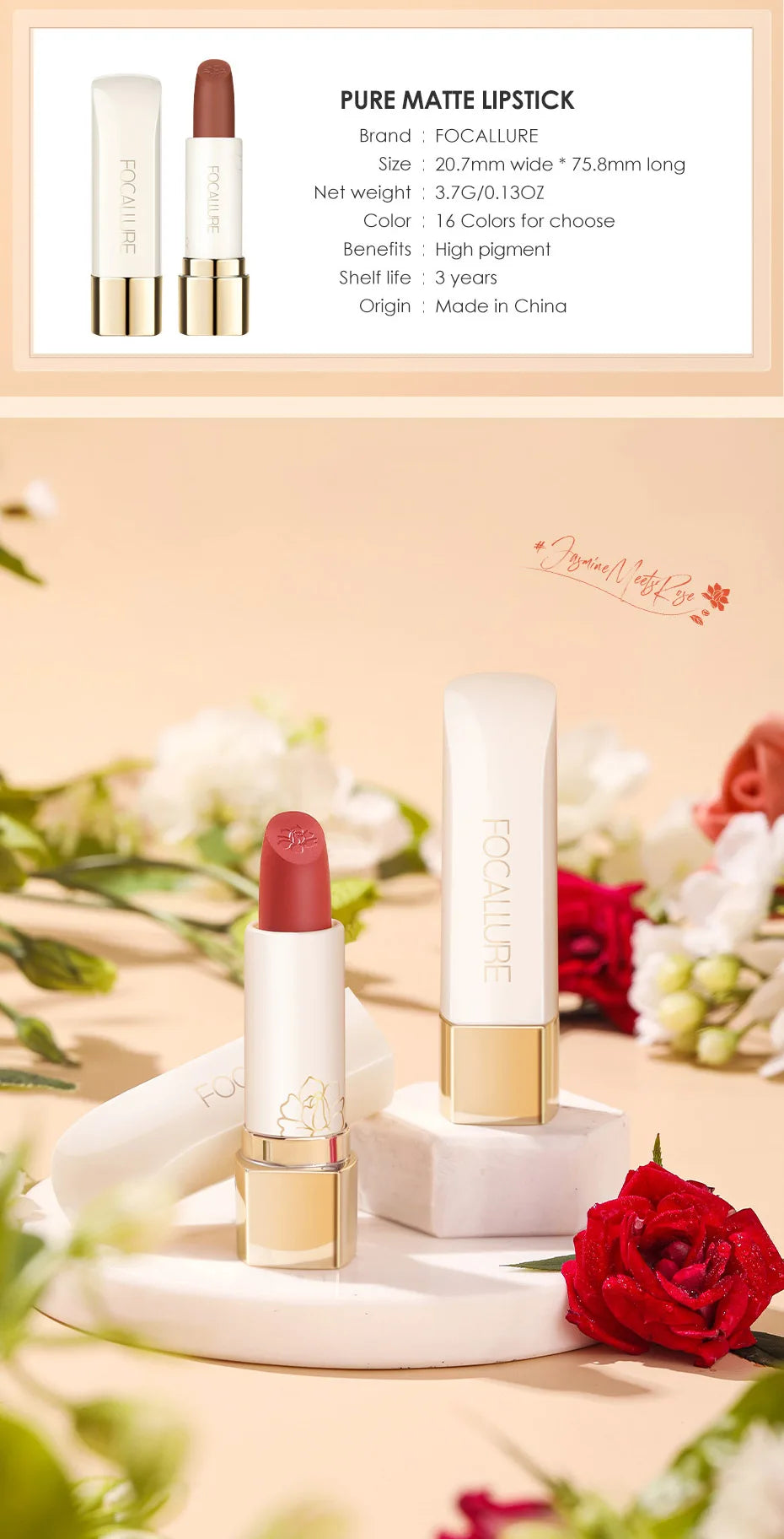 FOCALLURE Natural Matte Lipstick Waterproof Long-lasting Smooth Moisturizing Lip Balm Lightweight Lip Glaze Makeup Cosmetics