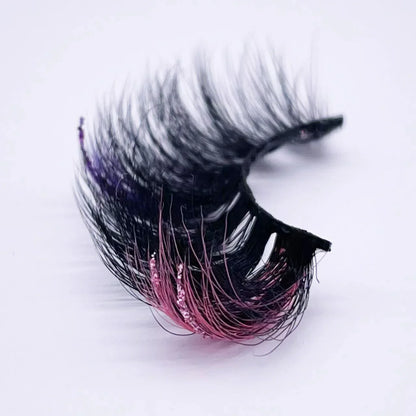 New glitter ombre Colored Lashes 20MM Mink Lashes Wholesale Dramatic Colorful Natural Eyelashes Extension Make up Fake Eyelashes