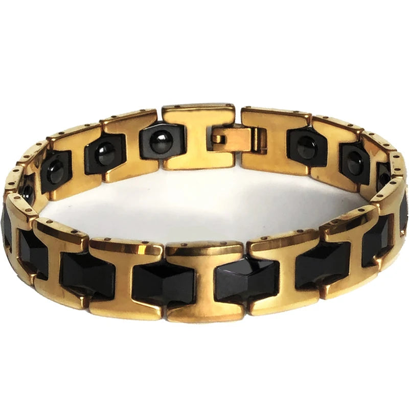 Stylish, health-focused gold ceramic bracelets.