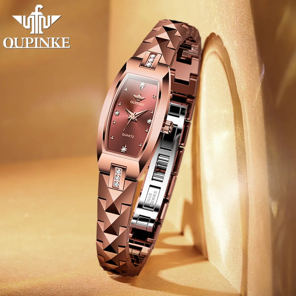 OUPINKE 3242 Elegant Swiss Quartz Watch for Ladies Gold Tungsten steel Strap Deep Waterproof Luxury Diamond Women Watches NEW