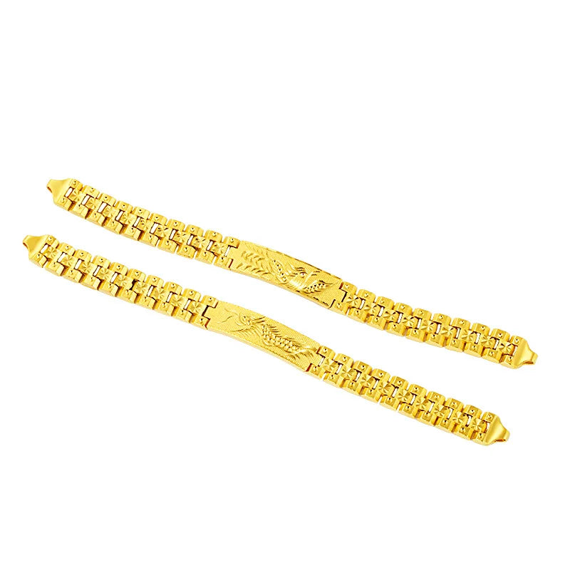 Gold Color Dragon Phoenix Flower Bracelet for Women Men