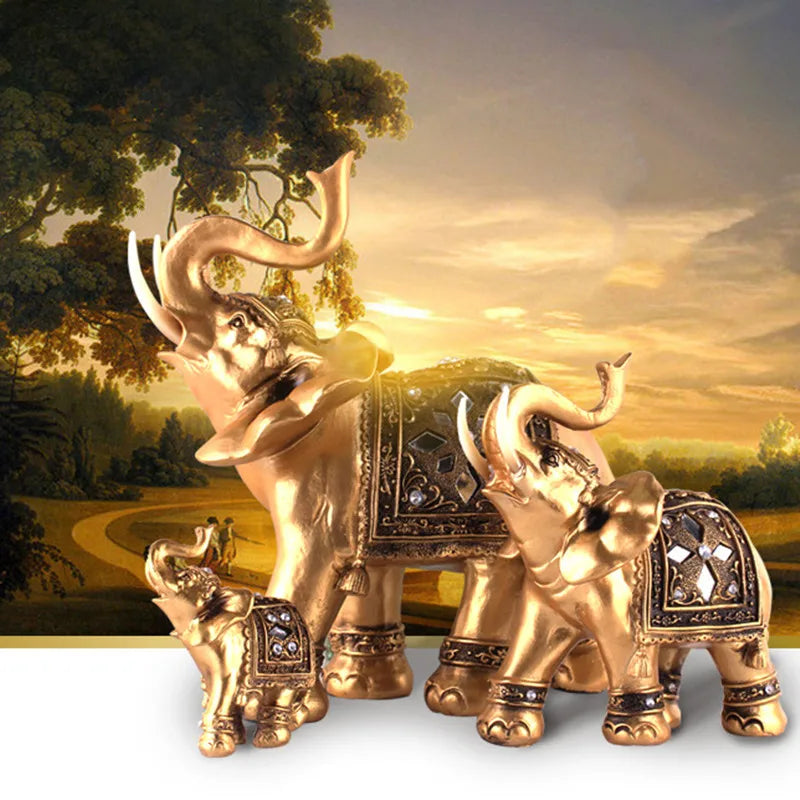 Golden Resin Elephant Statue, Feng Shui.