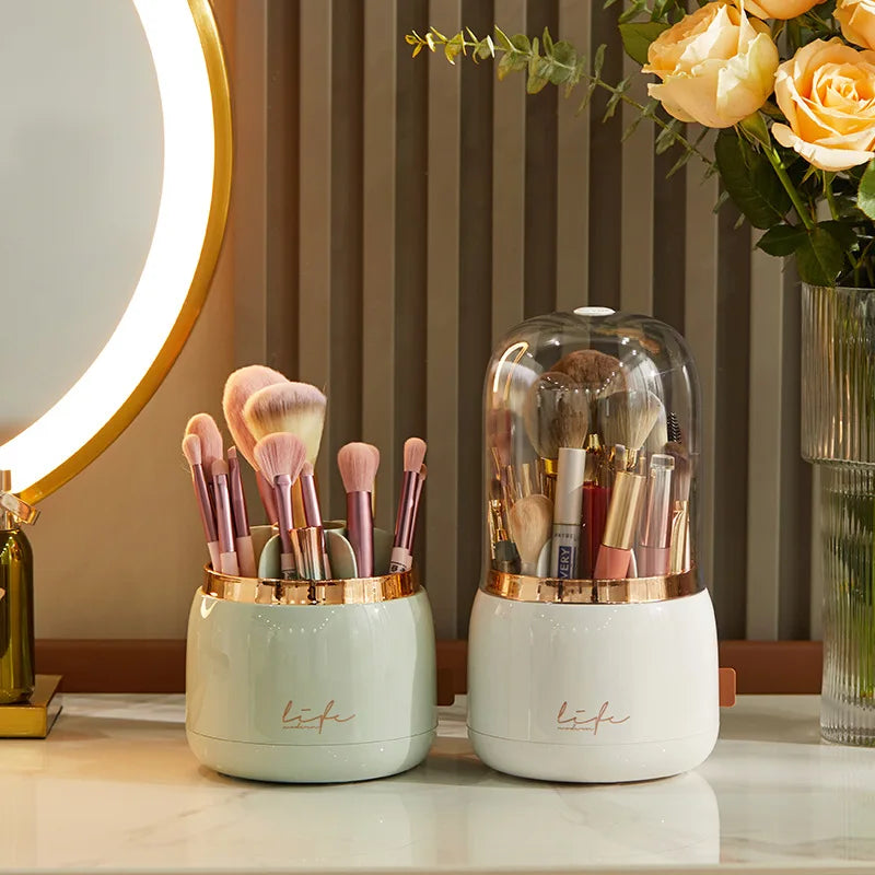 Makeup brush holder storage device with 360.