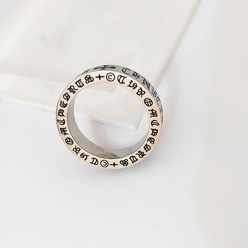 Discover the vintage charm of ACHEZON's Retro Punk Stainless Steel Cross Couple Ring