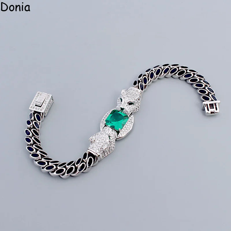 Donia jewelry European and American vintage double headed leopard micro Mosaic AAA zircon men&