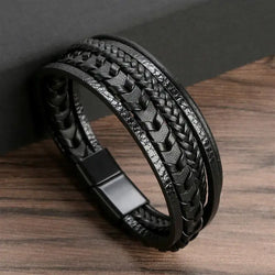 New Classic Hand-Woven Leather Bracelet 19/21/23cm Multilayer Leather Men Bracelets Punk Bangle for Friend Charm Jewelry Gifts