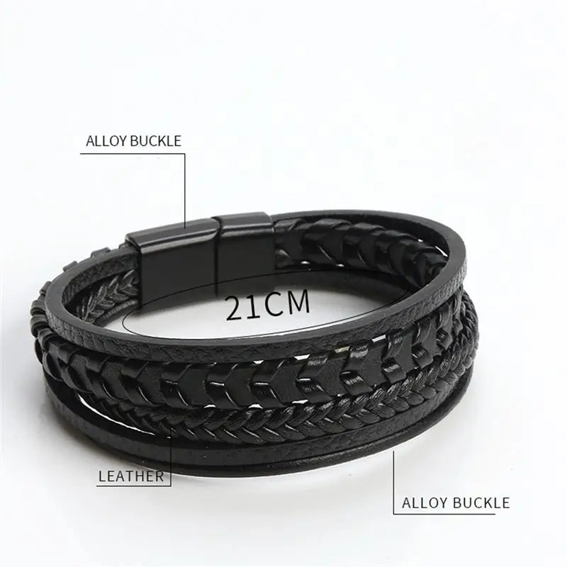 New Classic Hand-Woven Leather Bracelet 19/21/23cm Multilayer Leather Men Bracelets Punk Bangle for Friend Charm Jewelry Gifts